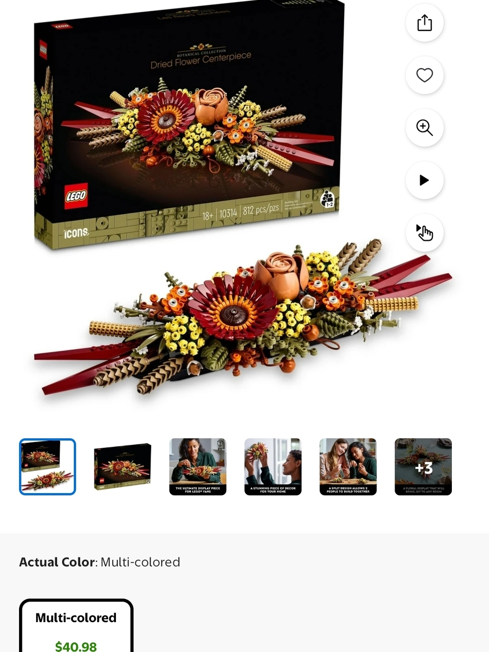 Lego Icons Floral Centerpiece in Red, Orange, Yellow, Green, Tan